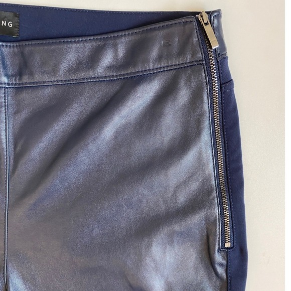 White House Black Market Navy Faux Leather Panel Leggings Pants Size 10 GUC - Picture 13 of 13